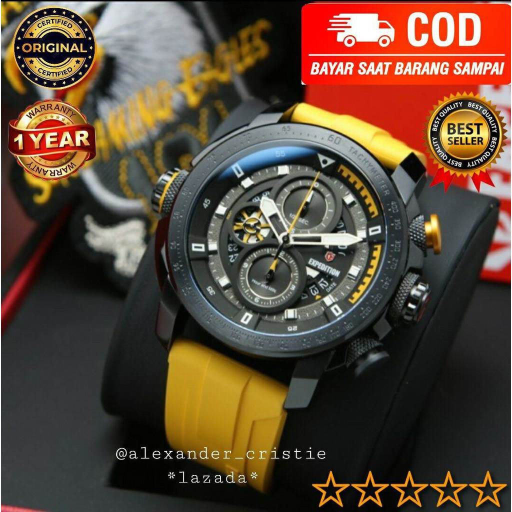 BARU ORIGINAL GARANSI RESMI 1 TAHUN JAM TANGAN PRIA EXPEDITION CHRONOGRAP ANALOG COWOK BLACK YELLOW 