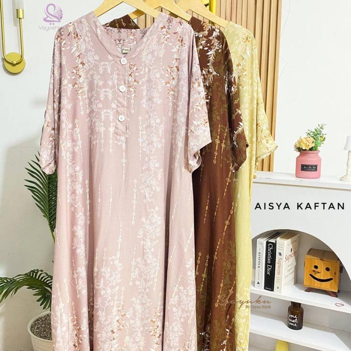 Aisya Kaftan Wanita Motif Elegan Busui Friendly Bahan Rayon Viscose Adem Nyaman Dipakai Seharian