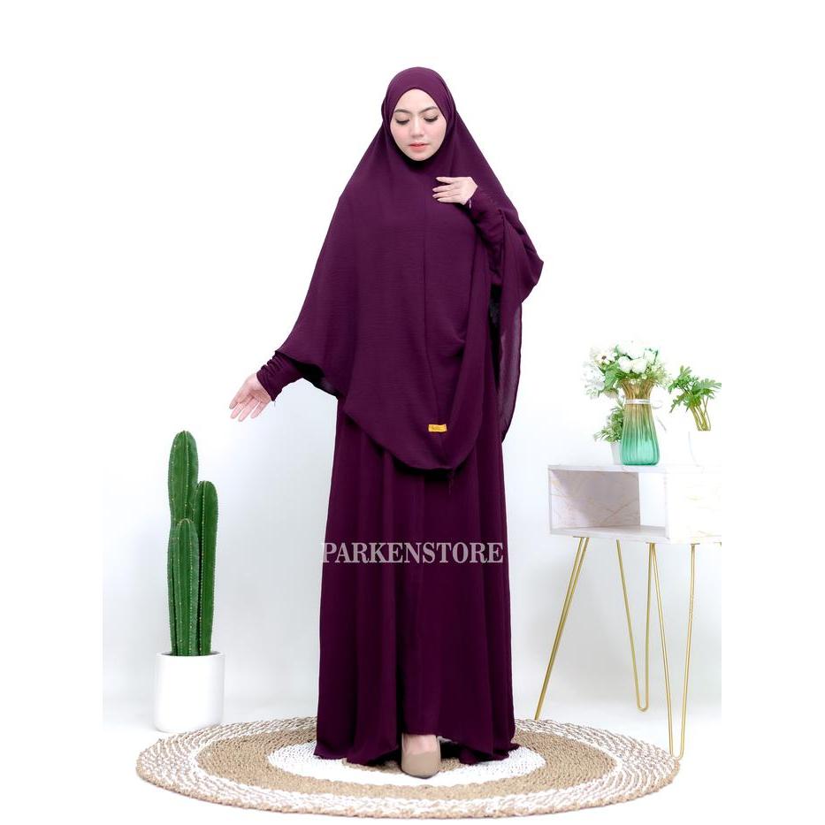 Gamis Faaza - Abaya Syar'i Set Hijab Bandana + Free Cadar tali Crinkle Airflow Highquality - Muslim