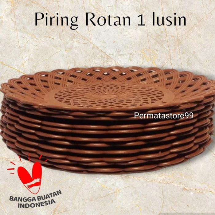 1 Lusin Piring Rotan Anyam Plastik Makan