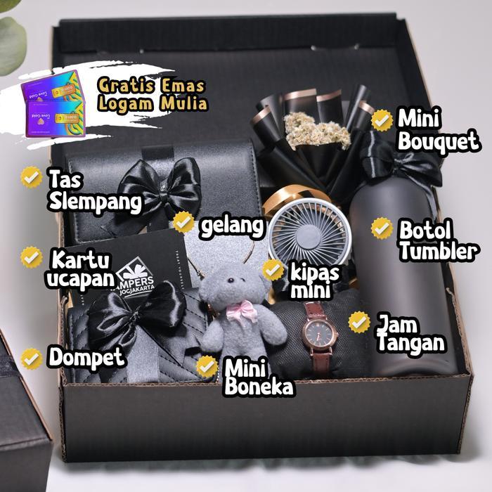 Hampers kado ulang tahun cewek paket A isi kipas mini jam tangan dompet paket lengkap Ulang tahun