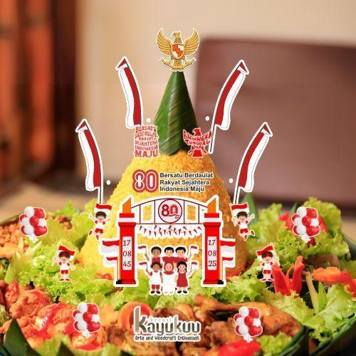 Kreasikayukuu Topper Kue Nasi Kuning Tumpeng 17 Agustus Edisi Spesial HUT RI Ke-80 Desain Eksklusif