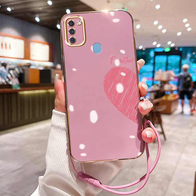 Casing Hp Untuk Samsung Galaxy A11 M11 Case Pink Separuh Heart Elektro Plating Cesing silikon Kasing