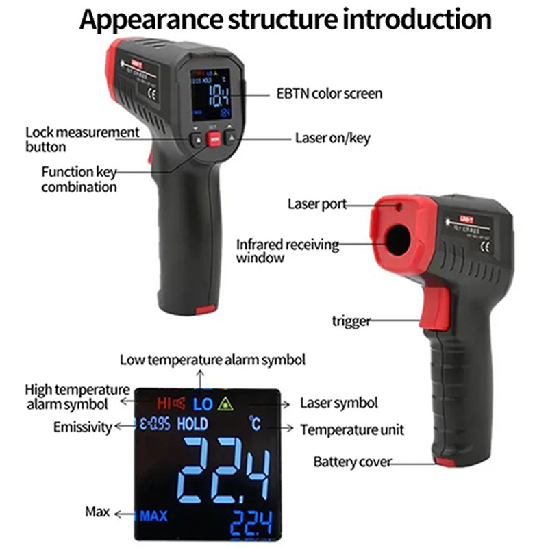 UNI-T Infrared Thermometer UT306S UT306C Non-contact Industrial Laser Digital Temperature Meter