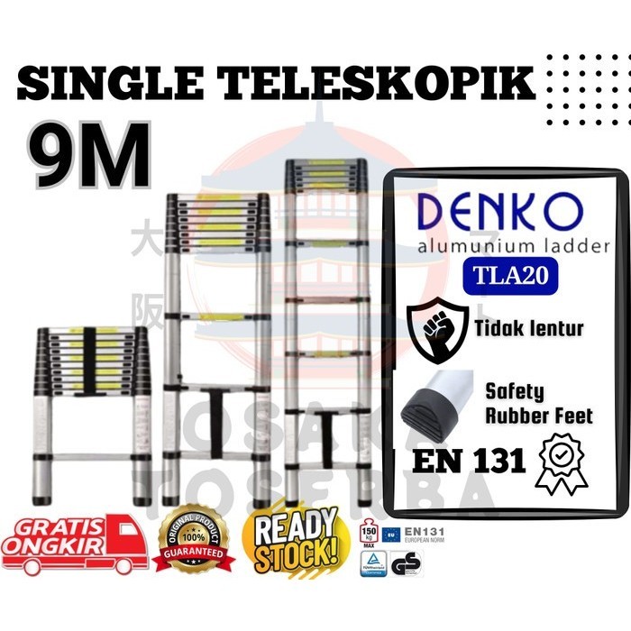 Tangga teleskopik 9 meter Tangga Aluminium teleskopik 9m DENKO TLA20