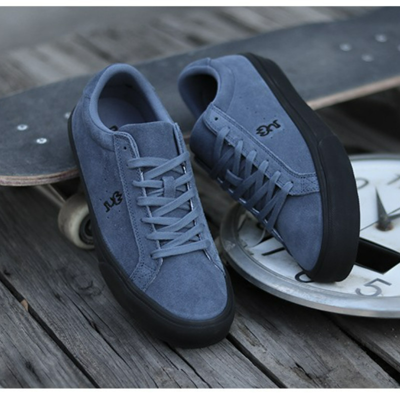 Goluck Designer Skate Shoes For Skateboarding Unisex Suede Leather Blue Trainers Rubber Sole Sport