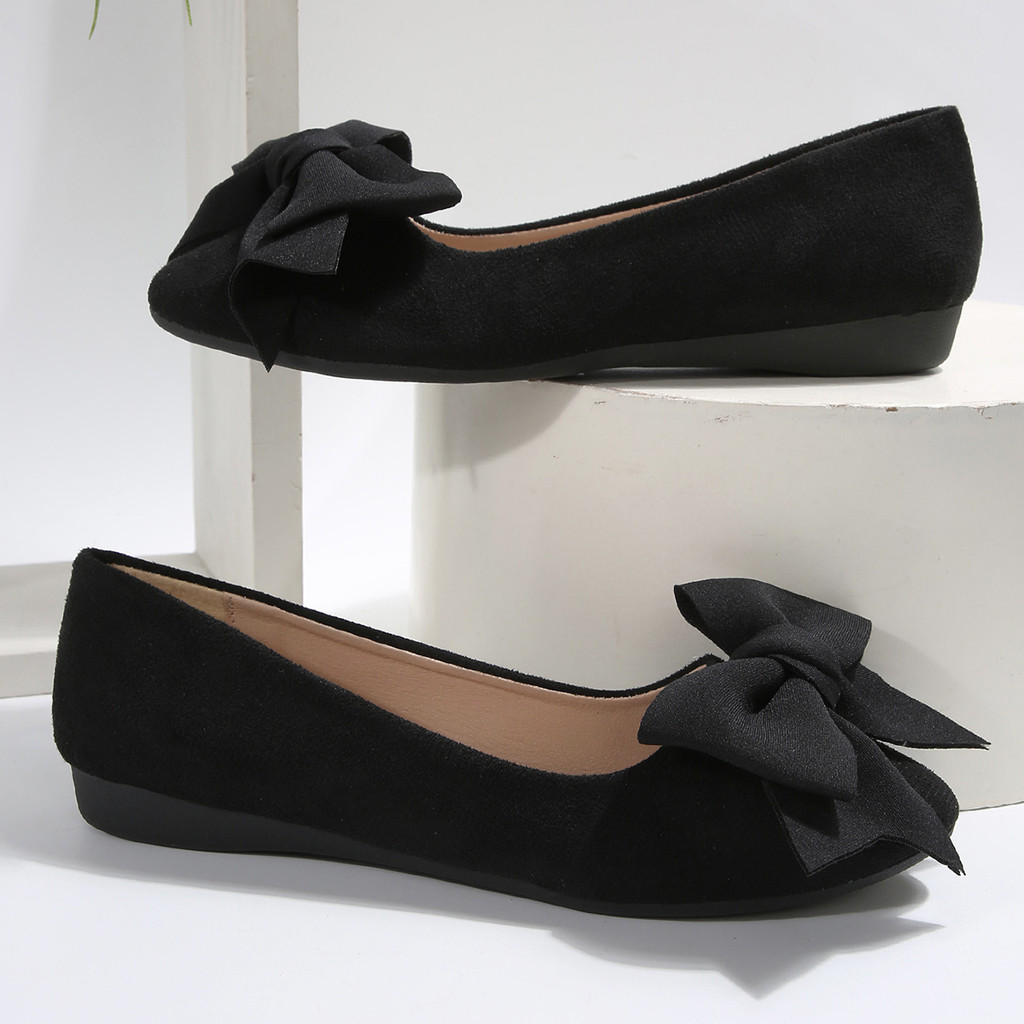 Women'S Bowtie Decor Soft Sole Ballet Flat Shoes 2025 Trend Comfort Slip On Loafers Woman Plus Size