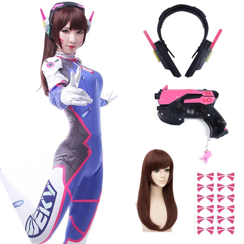 Anime Woman Jumpsuit Tights Dva Cosplay Costume Game Zentai Wig Cosplay Props Headphone Suit D.Va
