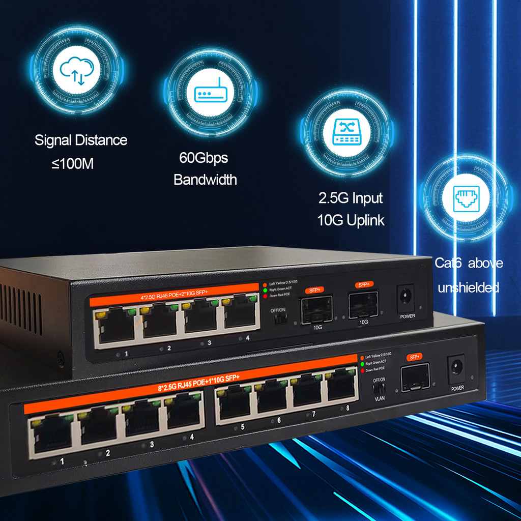 EU Plug 2.5G POE Non-POE Network Ethernet Switch 4 Port 8 Port Unmanaged LAN Hub Fanless AI WTD Plug