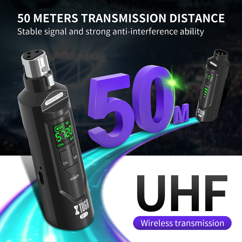 XTUGA UHF Professional Microphone Wireless Converter XLR Recharge Transmitter Receiver for