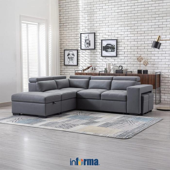Informa Carson Sofa Bed Modular Sudut Fabric Kiri - Abu-Abu Dipan Tempat Tidur Divan Kursi Santai Le