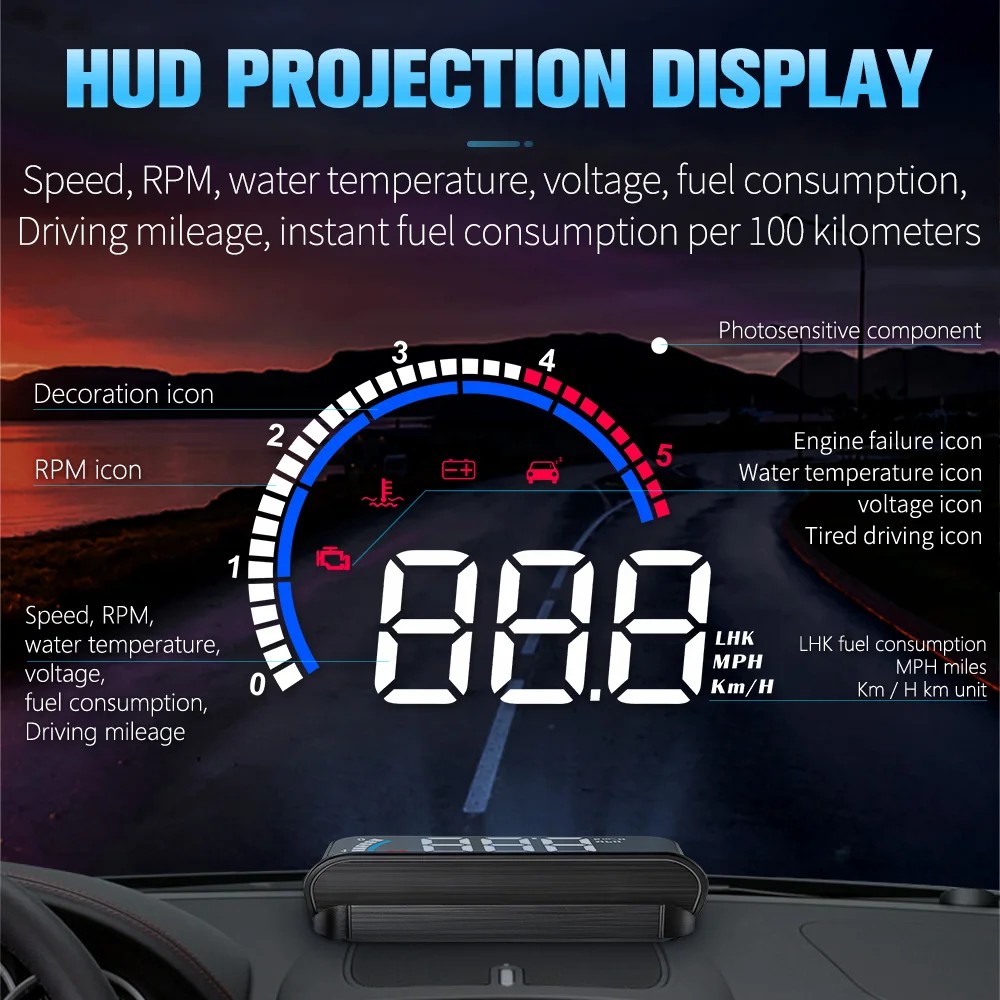 M13 OBD Head Up Display Car OBD2 HUD Windshield Projector Speedometer RPM Water Temperature Voltage