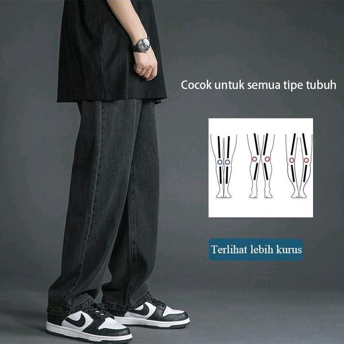 celana panjang loose pants highwaist - baggy cowok cewek unisex - wide leg - jeans gombrong Tebal