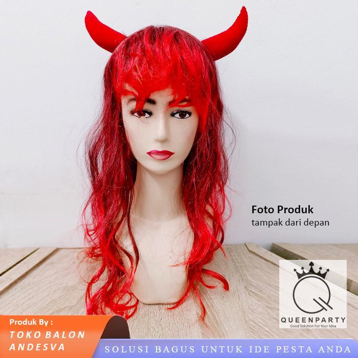Wig Devil / Wig Setan / Rambut Palsu Panjang Murah / Wig Tanduk Setan / Rambut Palsu Halloween