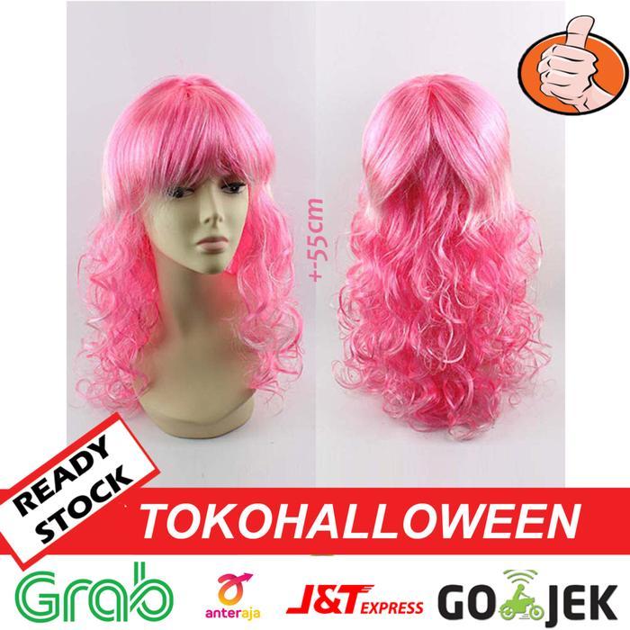 Wig Barbie Panjang Keriting Warna Pink