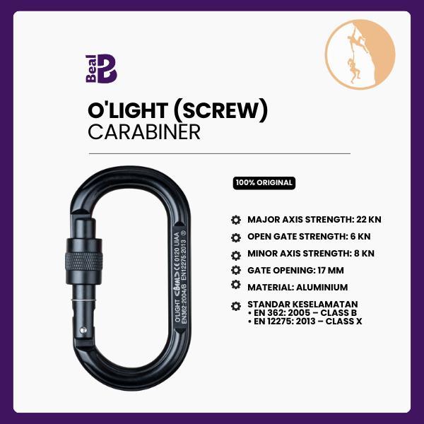 Karabiner Panjat Tebing - Beal O'light (Screw) Black / Oval Aluminium Carabiner