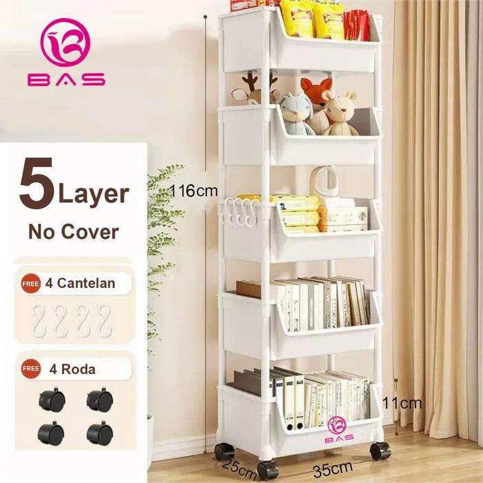 BAS rak dapur serbaguna rak dorong plastik multifunsi rak kamar mandi dengan 4 roda