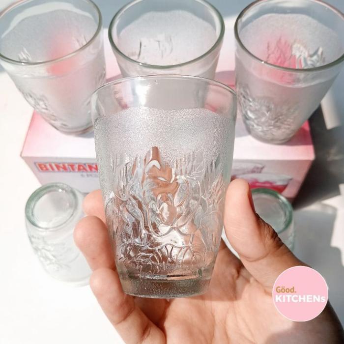 G206 [6 PCS] GELAS KACA GELAS MINUM GELAS KOPI GELAS MURAH GELAS SOUVENIR GELAS WARTEG BINTANG MAWAR