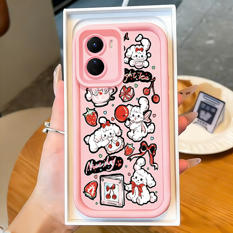 Casing Hp untuk VIVO Y16 Y35 4G Y35 5G Y56 5G Case Kelinci Manis Stroberi Kasing silikon Cesing Anti