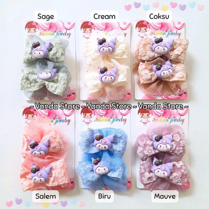 Sepasang/2pc Jepit Rambut Kuromi Kain Bunga Jepit Pita Rambut Anak
