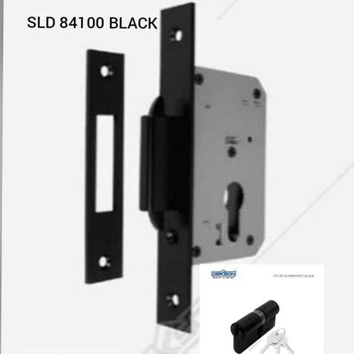Kunci Pintu Sliding Dekson MTS SLD 84100 BLACK + Cyl DC 60mm Matt Black Komplit Dekson Hitam