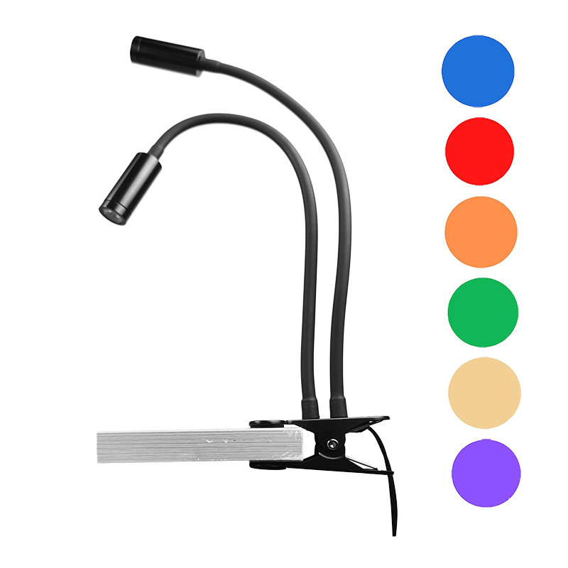 Lampu Sorot LED Dapat Disesuaikan Leher Angsa Ganda USB Penjepit Lampu Sorot Mikroskop Stereo Fleksi
