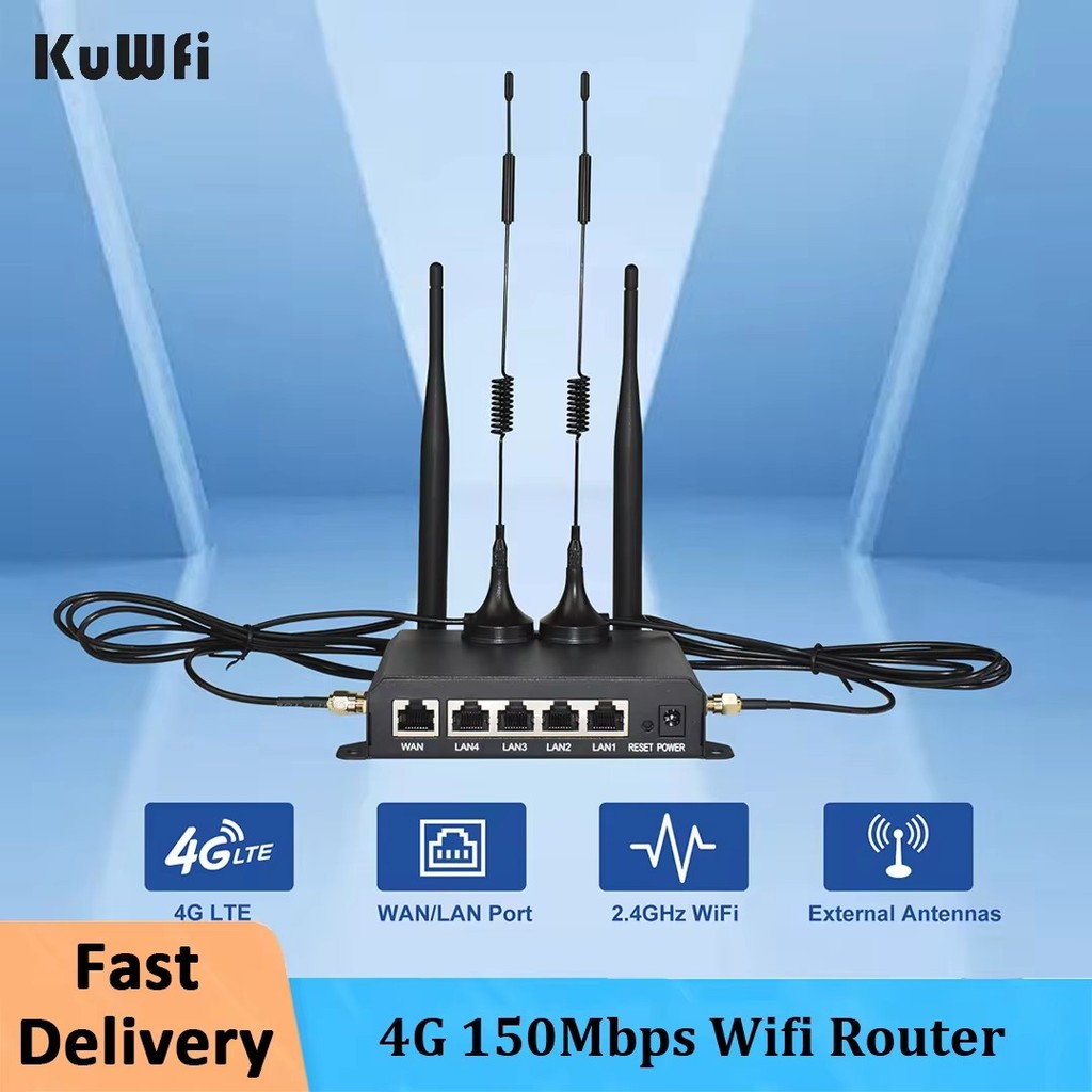 KuWFi 4G LTE WiFi Router 2.4G CAT4 300Mbps RJ45 Port Support VPN DDNS Firewall Function Wall-Mounted