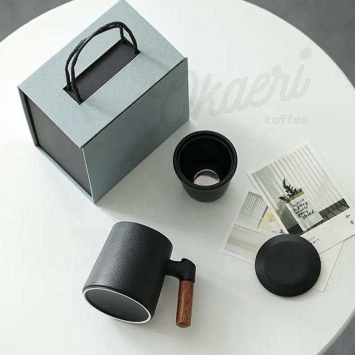 Ceramic Zen Tea Coffee Infuser Mug 400ml + Lid / Gelas Mug Teh Kopi Keramik + Saringan + Tutup 400ml