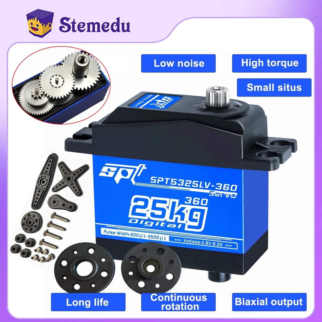SPT5325LV 360 Degree Continuous Rotation 25KG Digital Metal Gear Double Axis Servo Motor 4.8-6V for