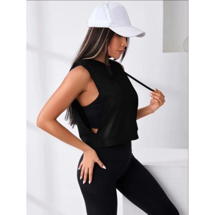 Airfit Crop Hoodie Vest Oversize Wanita Rompi Olahraga Korea Style Modis & Nyaman Terbaik