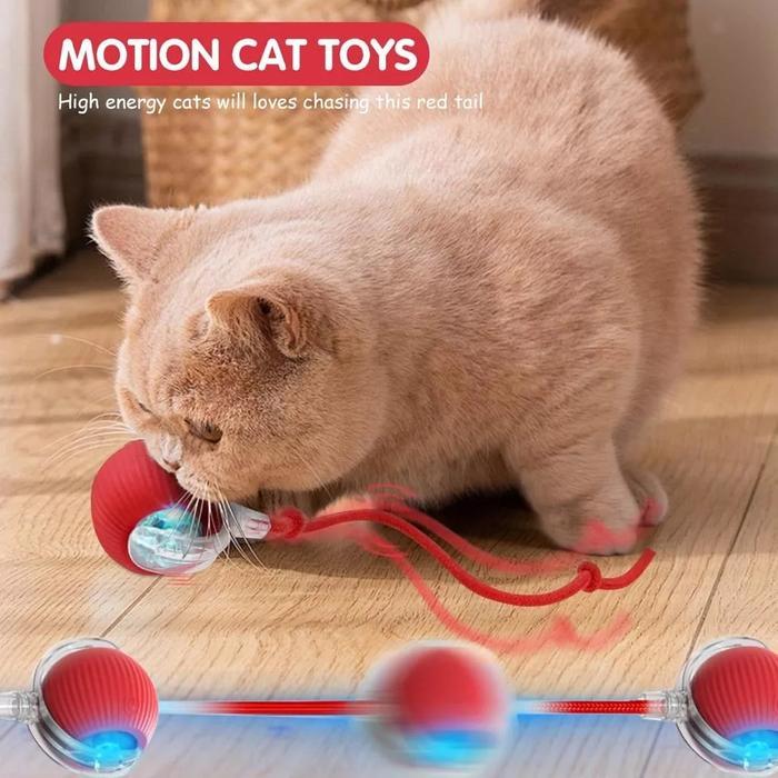 Cod - Mainan Hain Peliharaan Elektrik, Tovs Kucing Tar, Bola Bergolek Automatik, Ekor Palsu, Boleh