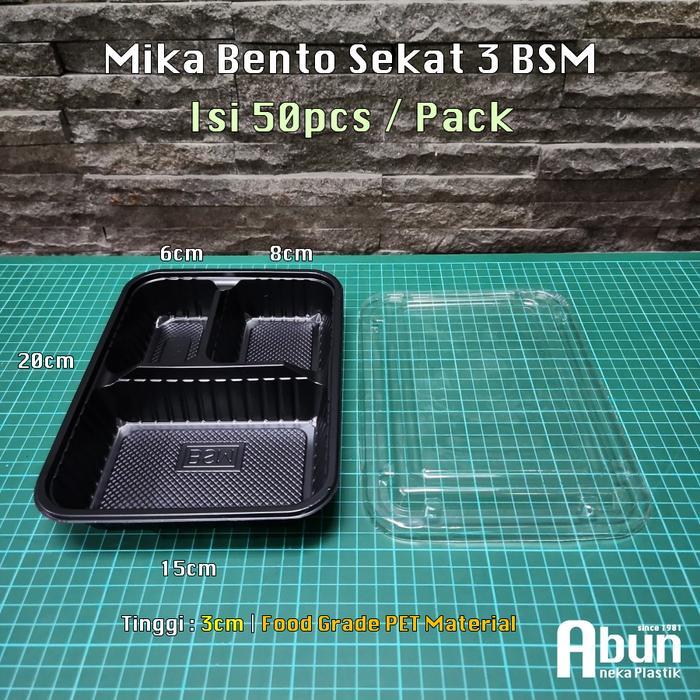 Bento Mika Sekat 3 Hitam BSM Pack 50pcs