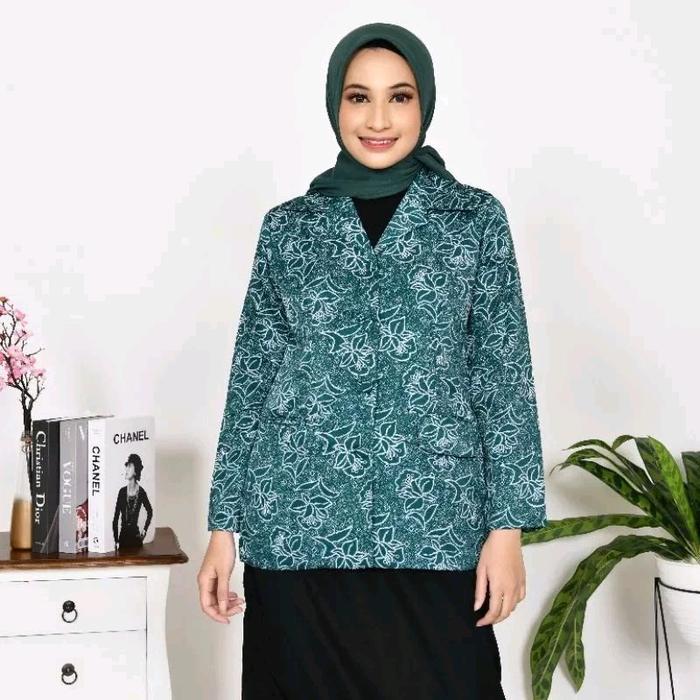 READY Baju PKK Wanita Lapis Furing Halus Hijau Tosca Cewek Muslim Panjang Batik G00D QU4LITY