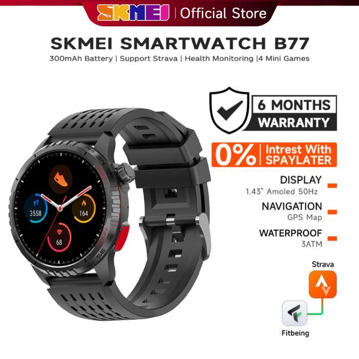 Skmei B77 Smartwatch Pria 1.43 Inch Amoled Display Gps Map Waterproof 3 Atm Detak Jantung Oksigen