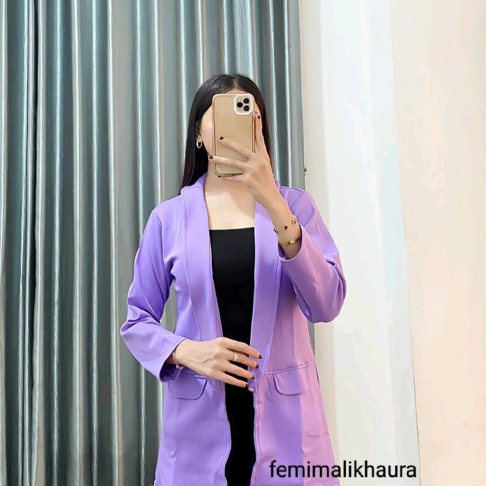 BLAZER PANJANG KERAH PREMIUM/BLAZER WANITA TANPA KANCING Nyaman Scuba