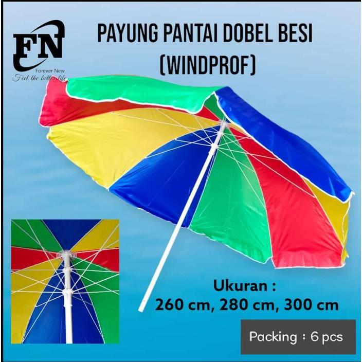 Dobel Besi Payung Pantai 280Cm/ Payung Cafe / Payung Tenda Pelangi 280