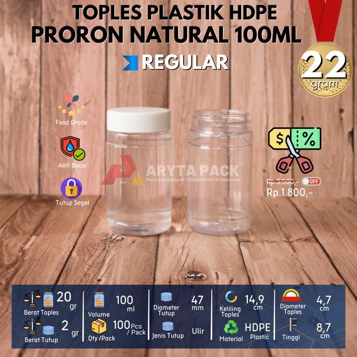 Toples plastik PET 100ml proron natural kapsul tutup ulir - WIB