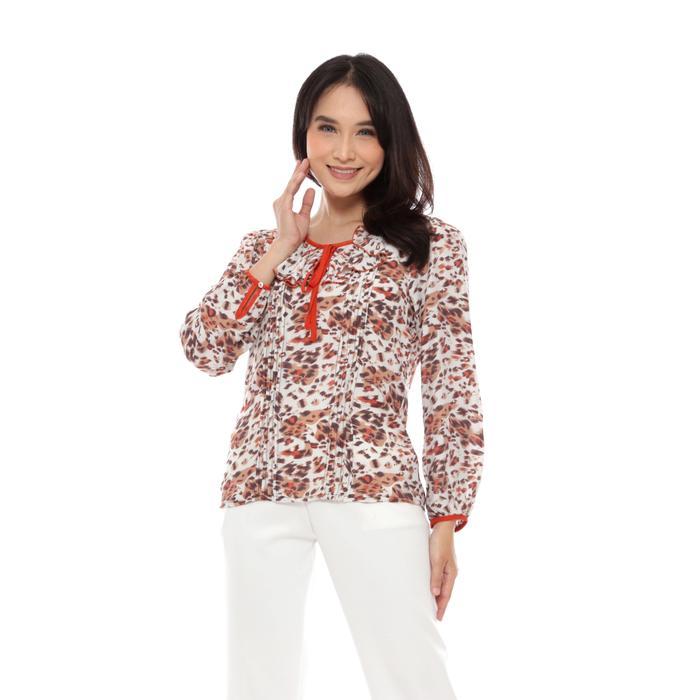 Fame 9211215 Blus Wanita Lengan Panjang Motif Abstrak Merah Bata