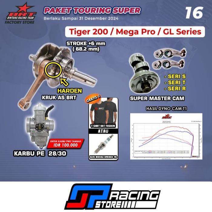 Bebas Ongkir Paket Touring 16 Tiger BRT - Kruk AS - Master Cam RRA - Karbu PE PWK