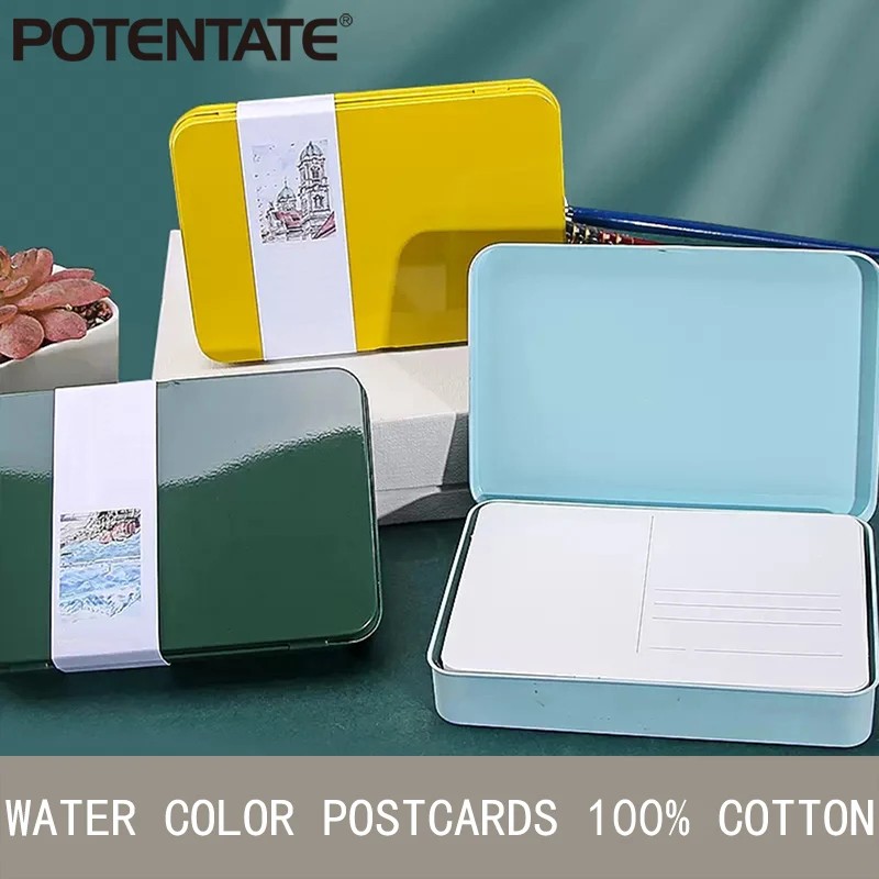 Potentate Watercolor Book Artist-Grade Cotton A6 Rough-Grained Watercolor Paper 300G Postcard Tin
