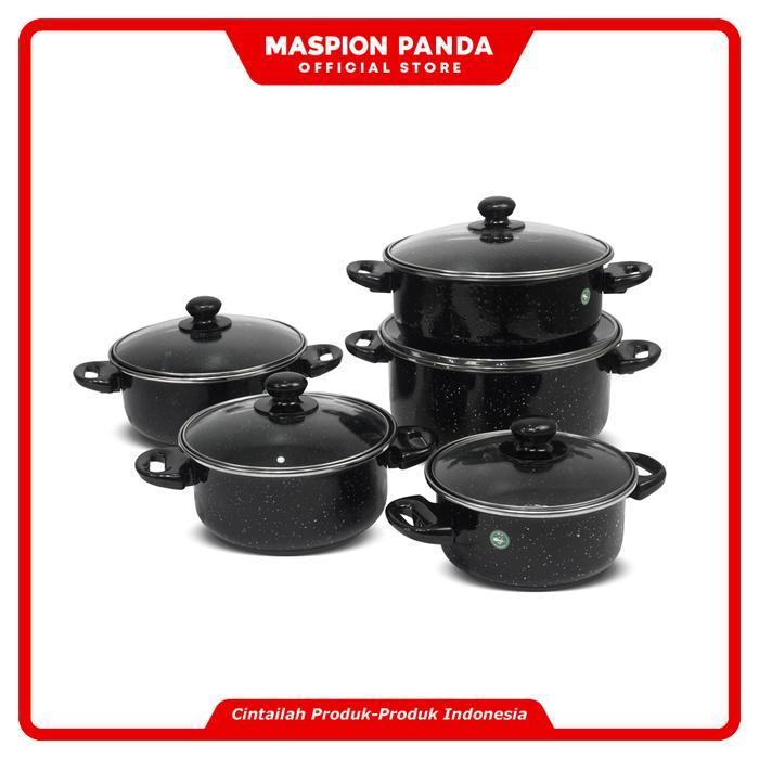 Maspion Panda Panci set Enamel Tipe 155 Marbel dengan Tutup Kaca