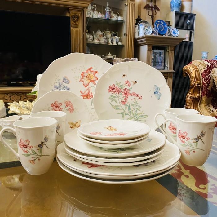 Dinner Set Lenox Butterfly Meadow 16 Pcs Plate dinner Mewah Cantik - A
