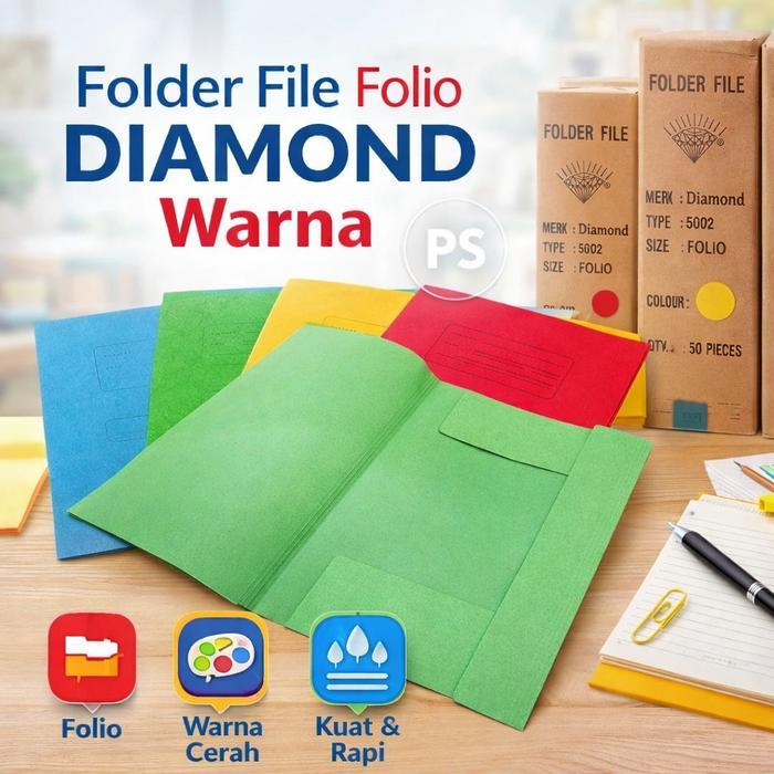 "New" Map Folder Diamond Folio 5002 Map Arsip Kertas Plastik Tebal Warna