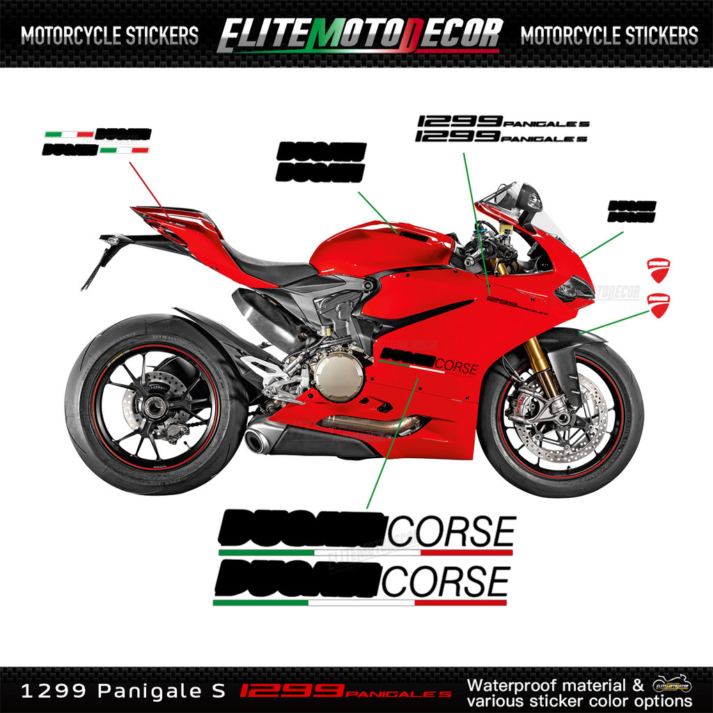 For Ducati 1299 Panigale S Full Fairing Shell Sticker Decal Sticker Tricolor Design Logo Corse For