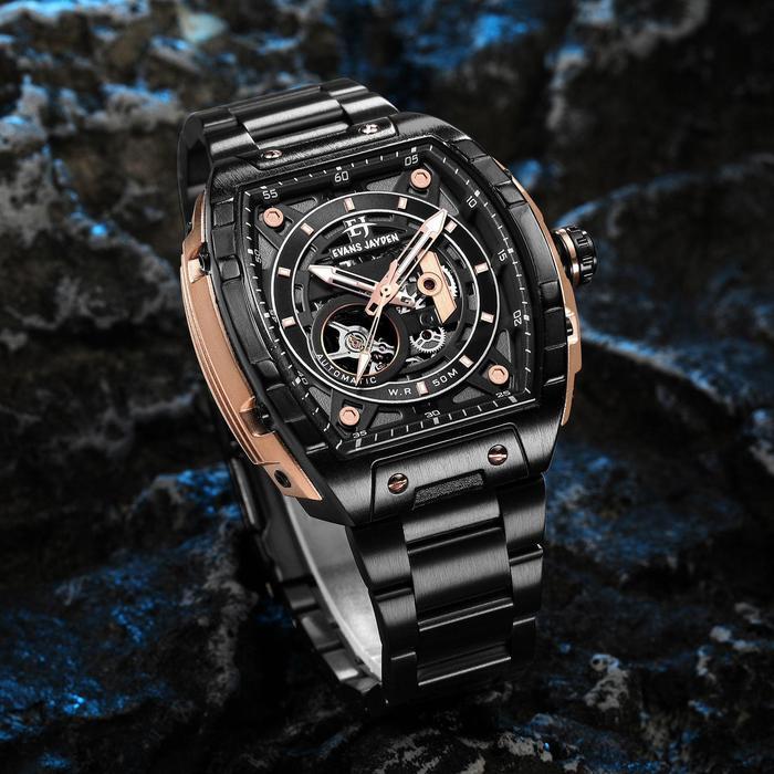 Evans Jayden Jam Tangan Pria 9611 Rantai Automatic Movement Stainless Steel Kaca Sapphire