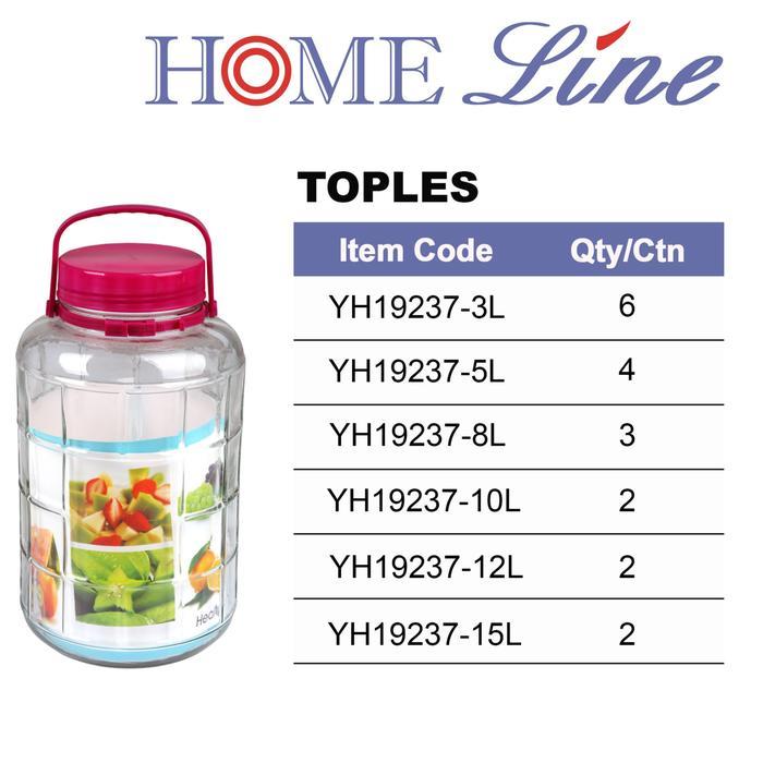 TOPLES KACA KEDAP UDARA DENGAN HANDLE 15 LITER HOME LINE