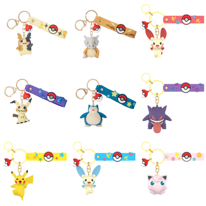 Anime Pokemon Figures Snorlax Mimikyu Cubone Keychain Carkey School Bag Backpack Decoration Desktop