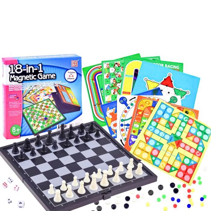 18 in 1 Magnetic Games - Mainan Anak dan Dewasa - Chess - Ular Tangga