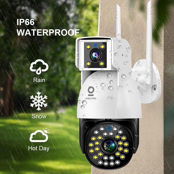 CCTV V380 PRO Kamera Outdoor Y10 8MP Dual Lens Kamera Cctv Kecil Terhubung Ke Hp IP66 Waterproof