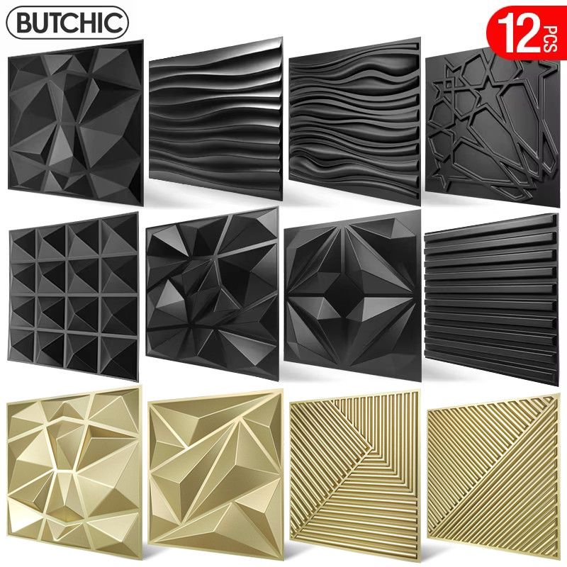 12pcs 30x30cm Champagne gold color 3D Wall Panel Shining Gold 3D Wall Sticker Wedding party